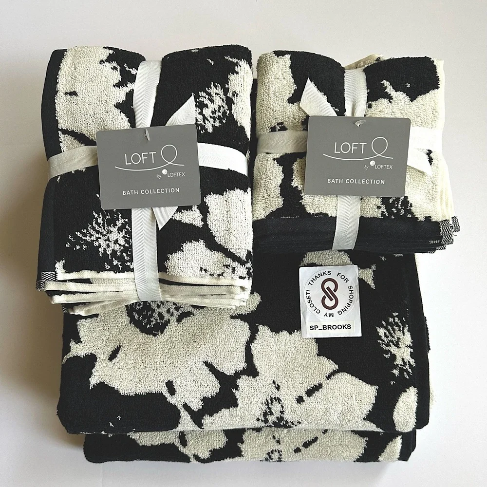 🎁8PC LOFT Bath Towel Set - 8 Pieces - BLACK MILK IN BLOOM